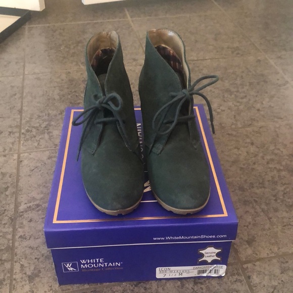 Green leather wedge booties - Picture 1 of 5